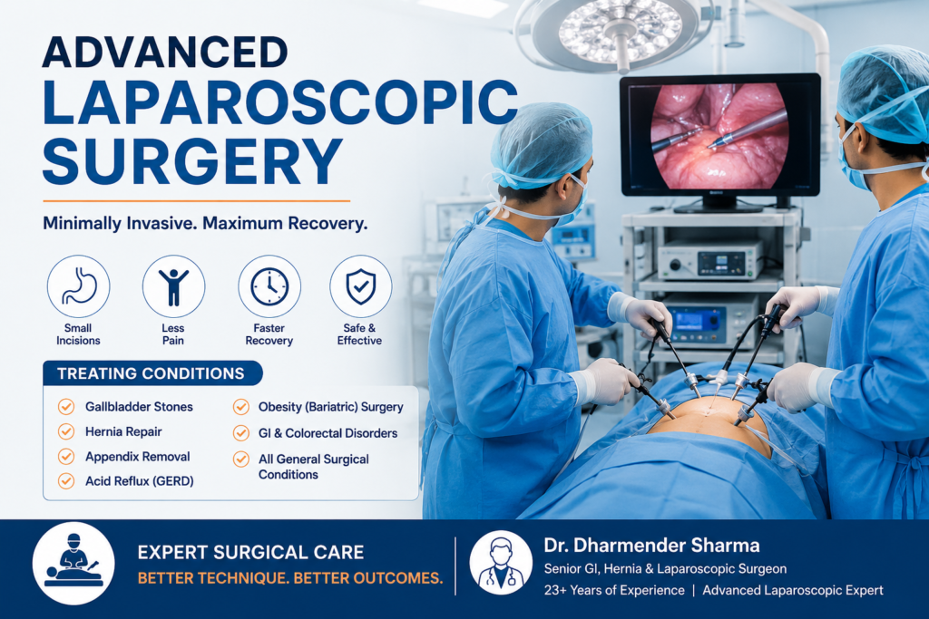 Advanced laparoscopic surgery in Gurugram by Dr. Dharmender Sharma for minimally invasive treatment