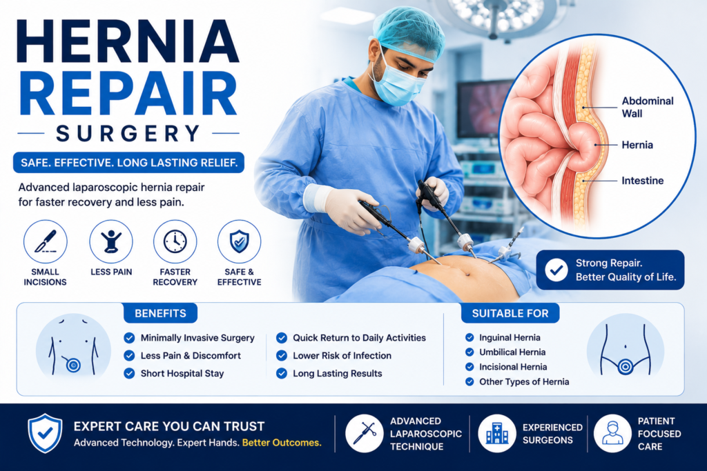 Hernia repair surgery in Gurugram by Dr. Dharmender Sharma using advanced laparoscopic techniques