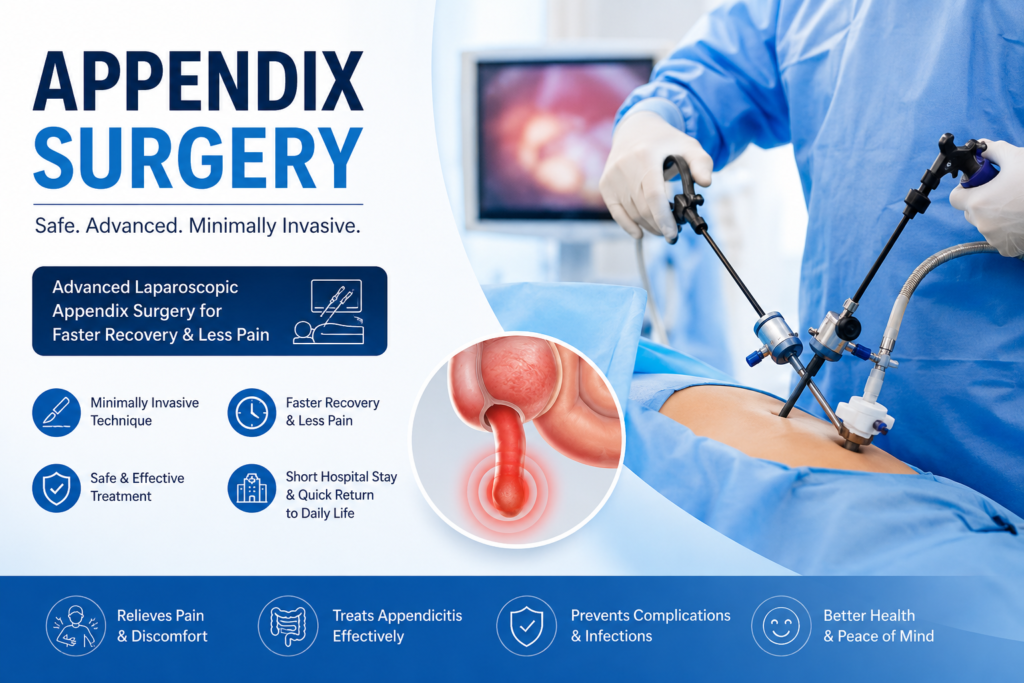 Appendix surgery in Gurugram by Dr. Dharmender Sharma using minimally invasive laparoscopic techniques
