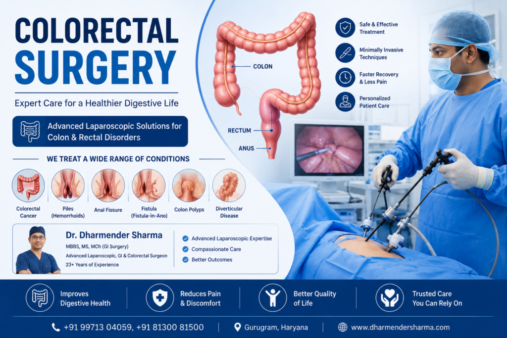 Colorectal surgery in Gurugram by Dr. Dharmender Sharma for colon and rectal disorders