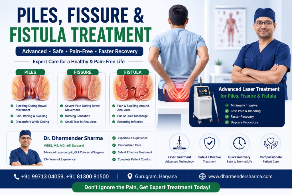 Piles fissure and fistula treatment in Gurugram by Dr. Dharmender Sharma using advanced laser surgery