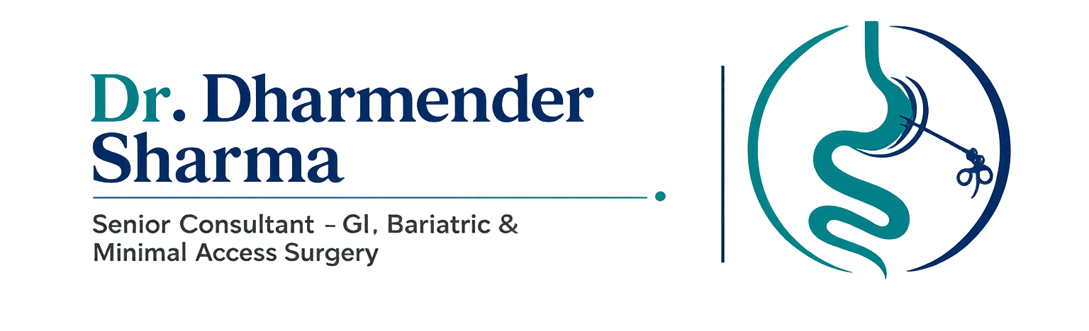 Dr. Dharmender Sharma official healthcare branding and GI surgery logo in Gurugram